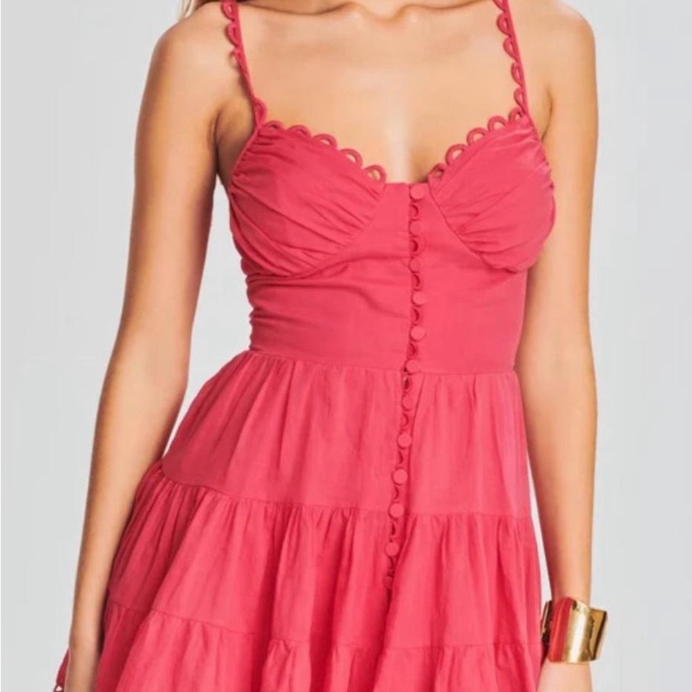 Charo Ruiz Angy “scalloped” Tiered Cotton Mini Dress Fuchsia XS